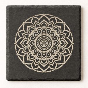 slate coaster with Mandala design engraved