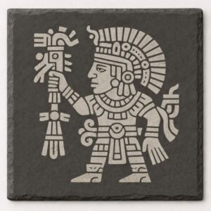 slate coaster with Mayan design engraved