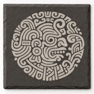 slate coaster with Mayan design engraved