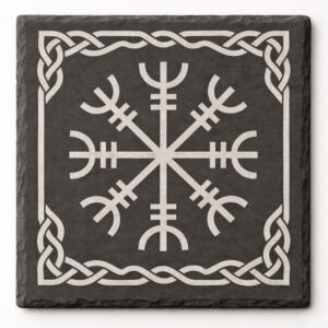 slate coaster with Viking design engraved