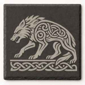 slate coaster with Viking design engraved