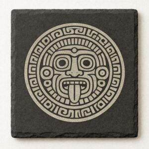 slate coaster with Mayan design engraved