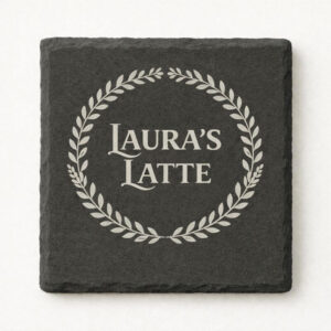 slate coaster with personalised wreath design engraved