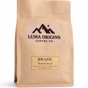 Brazil medium roast coffee beans in brown kraft paper bag