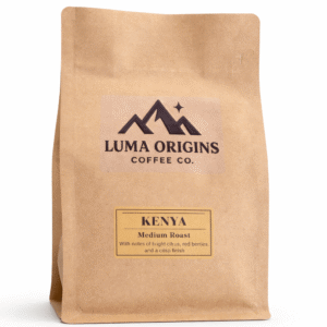 Kenya medium roast coffee beans in brown kraft paper bag